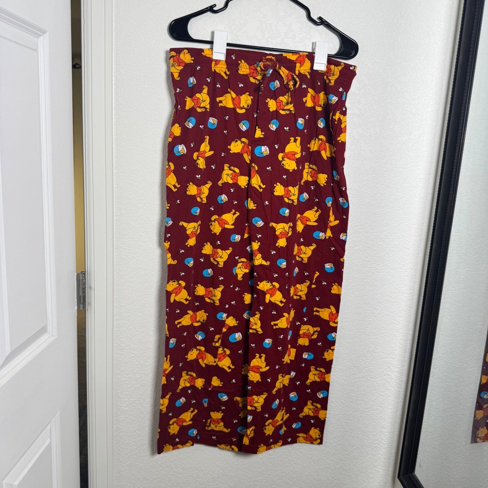 Disney Winnie the Pooh Pajama Pants Women XL Burgundy Character Print Pockets